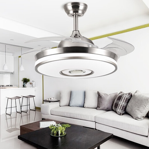 Opple Lighting Bluetooth Music Audio Deckenlüfter Leuchte Integrierte unsichtbare Lüfter Light Dining Schlafzimmer Wohnzimmer mit elektrischem Lüfter Kronleuchter 9906 Weiß 48-Zoll-Licht-Umbau-Frequenz-Fernbedienungssteuerung-6-Gang