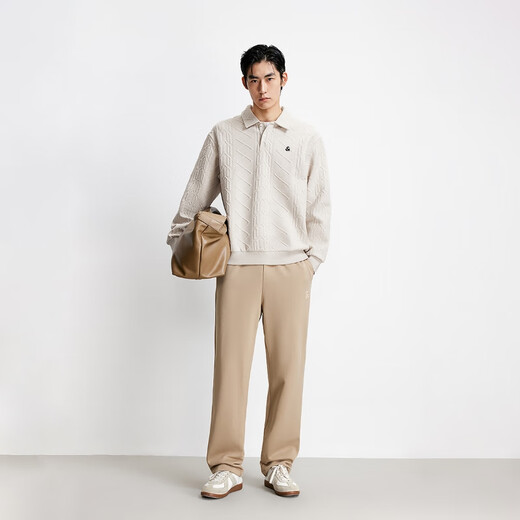 JACK&JONES 25 new autumn men's loose textured lapel top sports casual sweatshirt men's long-sleeved bottoming shirt A00 moonlight gray M 175