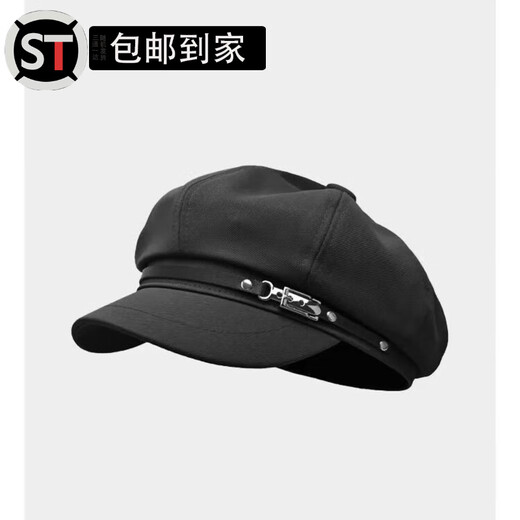 Yusenyi beret men's large head circumference octagonal hat beret Spring and Autumn British duck bill retro newsboy painter hat versatile black black one-size-fits-all hat circumference adjustable (54-59cm)