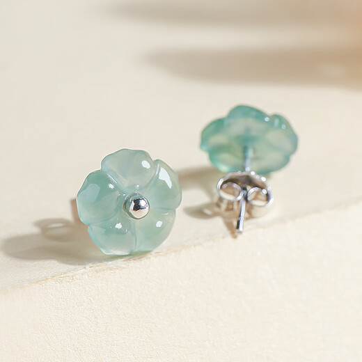 Impression Eyes prix garanti 11.11 boucles d'oreilles en jade de qualité A boucles d'oreilles en fleur de jade d'eau bleue pour femmes boucles d'oreilles en jade