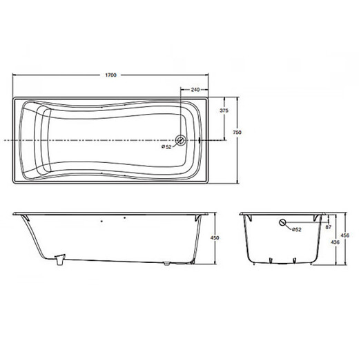 科勒（KOHLER）  百利事 1.5/1.7米铸铁浴缸 K-15849T-0  1.7米无扶手 1.7m