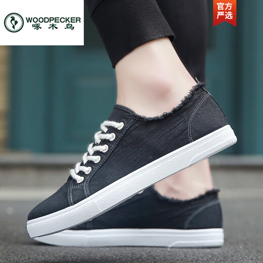 
Woodpecker summer thin canvas shoes for men 2025 new men's casual shoes for youth trendy breathable flat shoes for men 6636 black and white 40