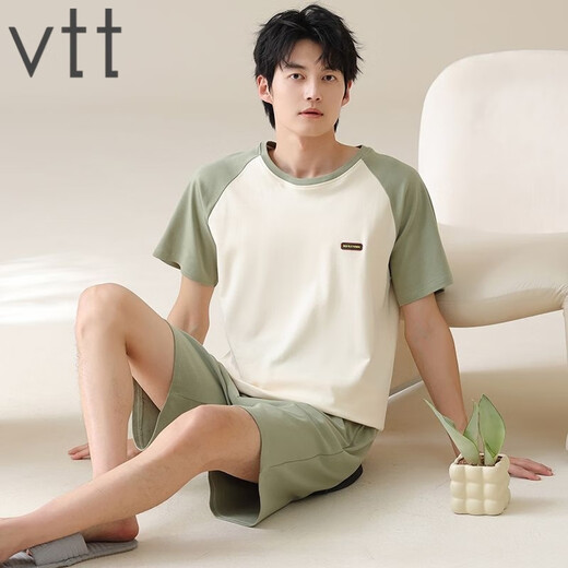 
VTT pure cotton short-sleeved shorts men's home clothing suit portable in summer antibacterial moisture-absorbing and sweating can be worn outside V short-sleeved set: OMM13603 L
