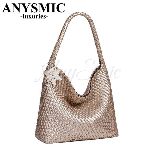 ANYSMIC奢侈高端品牌包包女包小众设计手工编织包大容量手提包慵懒托特包 金属灰 36*4*31cm