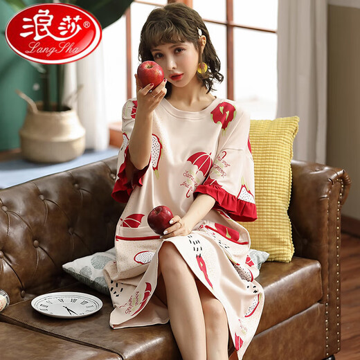 Camisón Langsha para mujer verano puro algodón manga corta longitud media extra grasa talla grande mm200Jin Jin equivale a 0,5 kg Pijama de maternidad delgado para mujer F6626 XL (recomendado 120-140Jin Jin equivale a 0,5 kg) Talla única