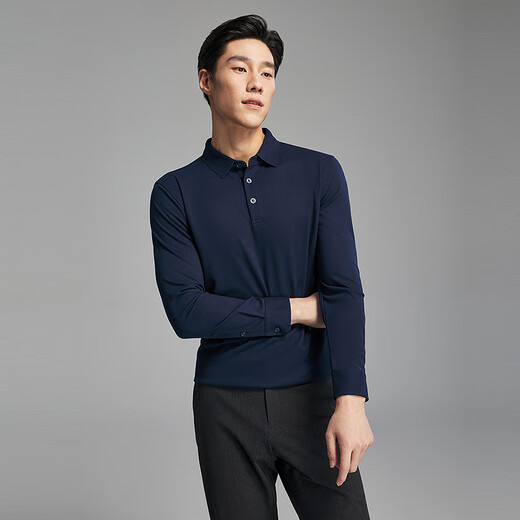 Youngor long-sleeved POLO shirt men's wool blended fabric men's POLO shirt soft and comfortable 2025 new product Navy VLYM519960FCA L (recommended 135-150Jin Jin equals 0.5 kg)