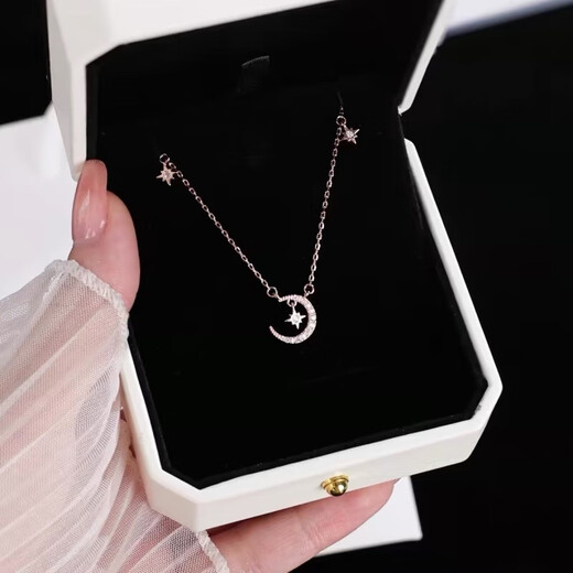 KZD Old Phoenix Pure Silver 9999 Moon Silver Necklace Accessories Women's Light Luxury Niche Style New Girlfriend's Birthday Moon Pure Silver Necklace Silver Lao Fengxiang Same Style Bow Gift Box/Certificate + Silver Polishing Cloth