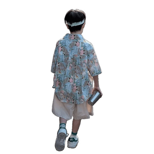 TTPMER男童夏季短袖衬衫薄款花衬衣休闲男孩夏装上衣 6626图片色衬衫【上衣】 120