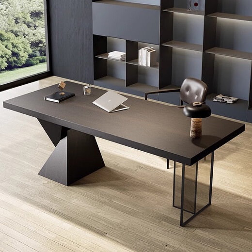 Canawu Italian minimalist desk study adult light luxury modern large solid wood desk high-end boss computer desk smoked wood desk smart power strip 180x70x75cm