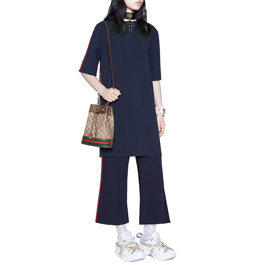 古驰（GUCCI）0phidia老花Logo条纹织带抽绳水桶包斜挎手提单肩包 小号 女款SS 乌木色/棕色55062196I3B8745