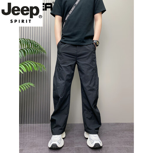 Jeep Spirit Pantalones de alta gama American Men's Summer Fino de moda Harema suelto Pantalones para hombres jóvenes Pantalones rectos de pierna ancha New Gray L sugiere 125-140Jin [Jin equivale a 0.5 kg]