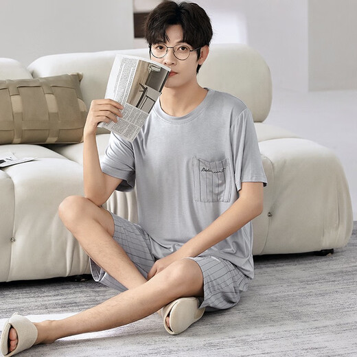 Yourg Pajamas de pijama para hombres Juego de manga corta 2025 Nuevo alambre de hielo de verano suelto y grasa de grasa para traje de hogar externo 6623 L