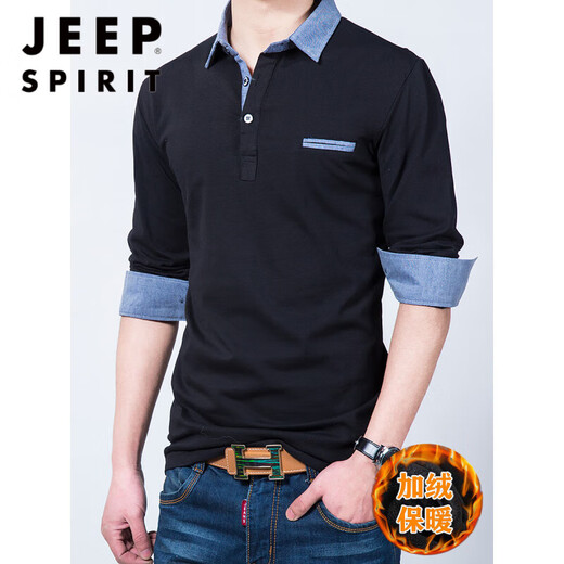 Jeep Spirit Spring- und Sommer-Basishemd für Männer, die lose langärmelige T-Shirt-Autumn-Top mit Revers-Polo-Hemd plus Größe modisch 1506 schwarz [Sommer-Kurzärmel-Stil] M (115Jin [Jin Equals ca. 0,5 kg]))