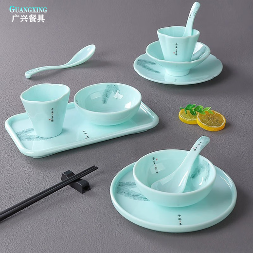 Yonghuan Hot Pot Restaurant Memmides Table Vérification Ensemble quatre pièces Hôtel Creative Restaurant Special Bowl Spoon Cuson Plastique Imitation Porcelaine 47 pouces Paisible Joy Little Bowl 12347