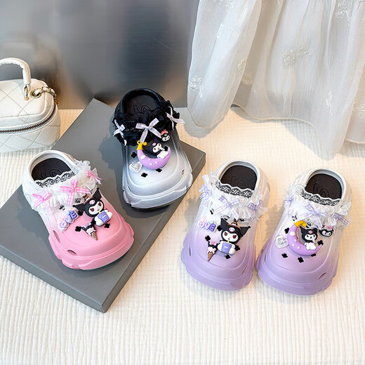 Kuromi Children's Crocs Cartoon Sandals 2025 Summer New Color Matching Sandals Girls Indoor and Outdoor Slippers Light Purple Size 26-27 Inner Length 17cm