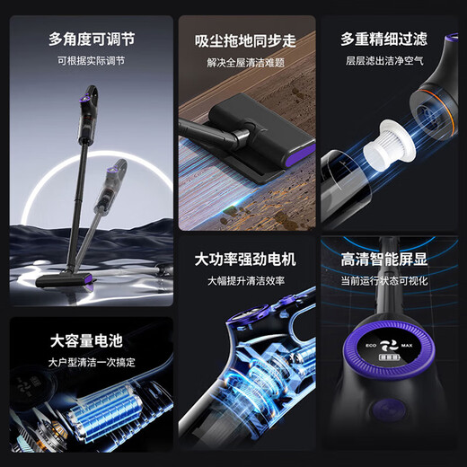 Royalstar vacuum cleaner household large suction handheld suction and mopping all-in-one mite removal cleaning mop wireless floor scrubber multi-functional light display dust household cat and dog hair suction - JD 15KPa wireless suction and mopping all-in-one mite removal brush