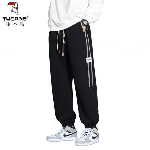 Woodpecker (TUCANO) Extra Large Size Casual Pants Men's Autumn and Winter Trendy Loose Plus Fat Plus Fatty 300Jin Jin is equal to 0.5kg Velvet sports casual sweatpants FJB621-BM108 black 6XL 220-240Jin Jin is equal to 0.5kg