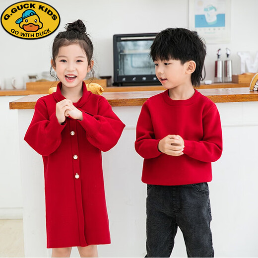 G.duck parent-child clothing for a family of three or four New Year clothes, family clothing, autumn and winter clothing, mother and daughter, mother and son, father and son red parent-child sweater, red, girls 12-18 (80cm)