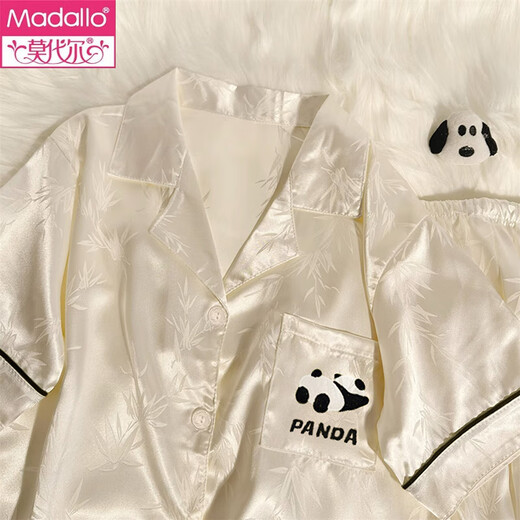 Pajama de seda de hielo de panda modal para mujeres en el verano delgada manga corta 2025 Nuevo cárdigan lindo juego de ropa para el hogar #YX-9227 Polka Dot M [75-95Jin [Jin es igual a 0.5 kg]]]