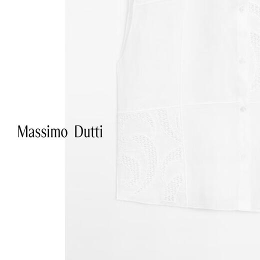 Massimo Dutti discount upgrade 2026 women's commuter versatile style linen blend crocheted short-sleeved shirt 05143743 White S (170/88A) size is too large