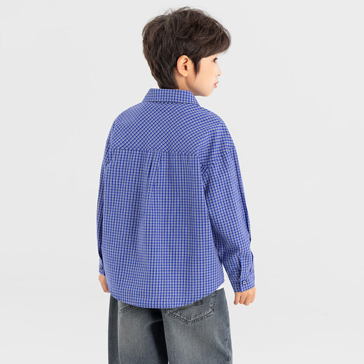 Duojia Boys' Shirts 2026 Spring and Autumn Classic Navy Blue Plaid Jacket LOGO Embroidered American Children's College Style Top