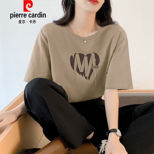 Pier Cardin Khaki Baumwolle Kurzärärmelte T-Shirt für Frauen Sommer Großversion von Temperament Trendy Brand T-Shirt einzigartig und speziell neue Top-Design-Sinn Khaki 653 L