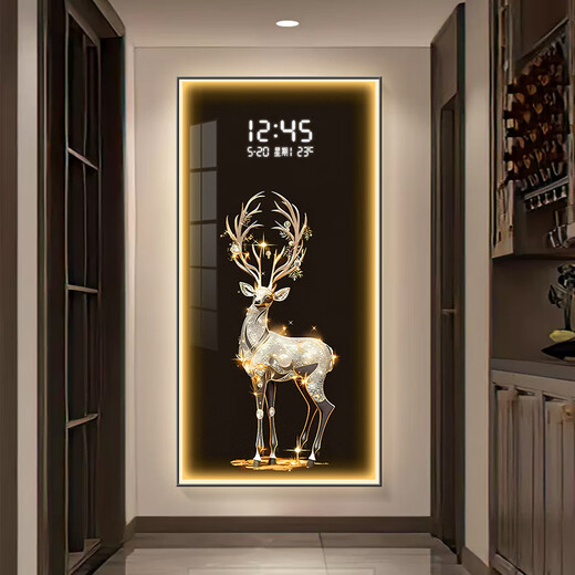 PHTY entrance painting opposite door with clock modern light luxury decoration entrance door wall electronic LED light living room corridor aisle SXS4882 vertical 40*80cm light luxury gold frame [high-end 2