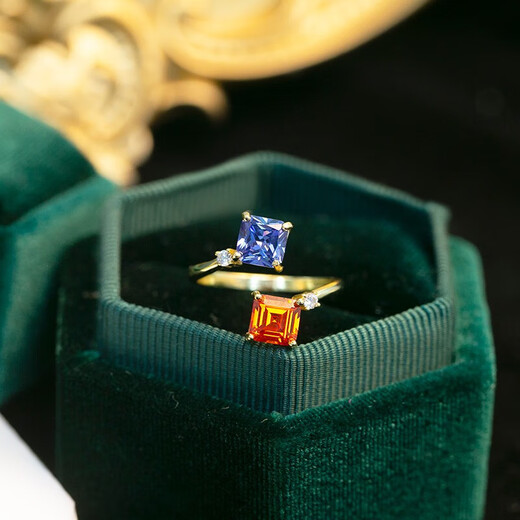 Apocalypse Century Old Phoenix Little Red Book same style Fanta stone with tanzanite blue diamond double stone plated 18K gold ring jewelry live