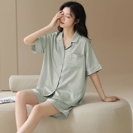 
Yalu Bing Silk Pajamas Women's Summer Cool Modal 2025 New Short Sleeve Cardigan Home Clothing Set Can Be Wear Outside NSN16803 [Cool Snow Silk] Women's M All Size