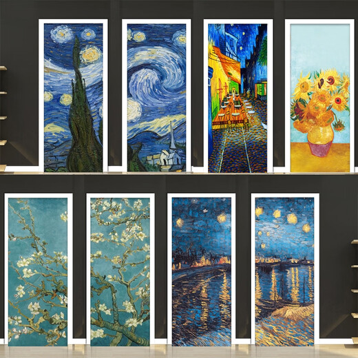 Fantasy van Goghs Sternenhimmel Ölmalerei berühmte Maltürsticker Renovierter selbstklebender ganzer Schlafsaal Wand Dekorative Glasgarderobe Tür Mt3291 Weiß Kleber klein