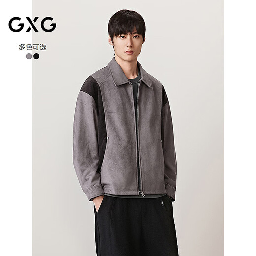 GXG Men's Air Layer Faux Suede Casual Jacket Men's Different Material Stitching Fashion Jacket Autumn Gray L