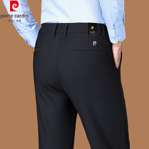 皮尔卡丹（pierre cardin）正品桑蚕丝休闲裤男2025夏季薄款中年弹力西裤中高腰直筒免烫长裤 【16761夏季】-黑色 薄款 32 【建议130-140斤】