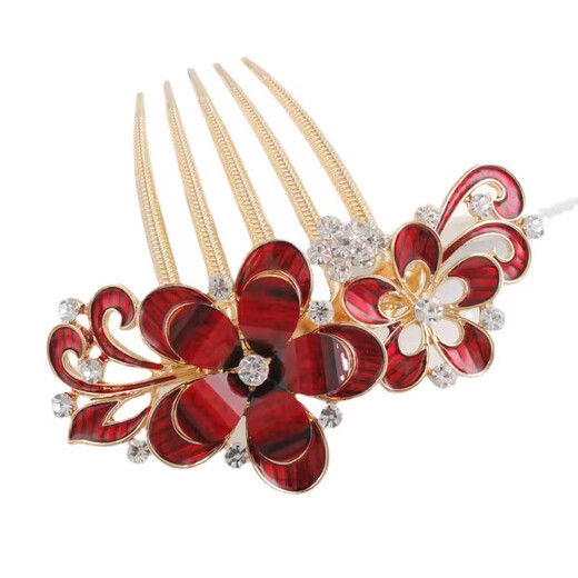 Tang Funi's festive high-end mother-in-law's hair ornaments wedding head flower wedding mother's wedding banquet hair ornaments red hair comb red