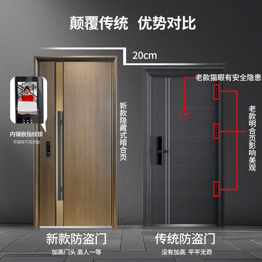 Fuderson Security Door Entry Door Household Grade A 5D Imitation Wood Grain Fully Water-Based Foaming Soundproof Safety Door Door Smart Lock Single Open Door Mother and Child Door Upgraded G61 3D High Definition Cat Eye Visible Face Recognition Unlock Single Door Height 2250/Width 1050 Outward Open/Package Measurement/Package Installation