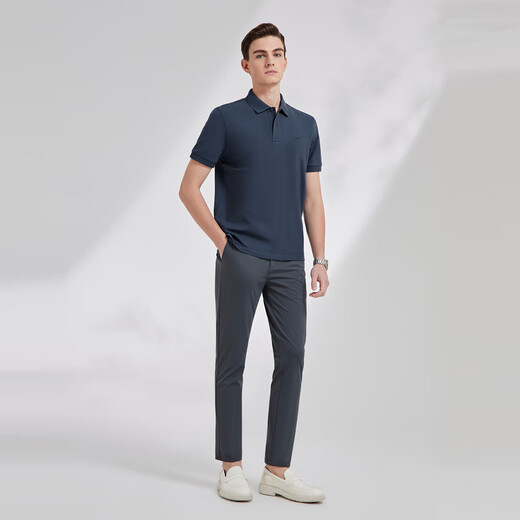 Youngor POLO shirt men's spring and summer young men's short-sleeved POLO shirt cotton micro-elastic fabric solid color polo shirt dark green L