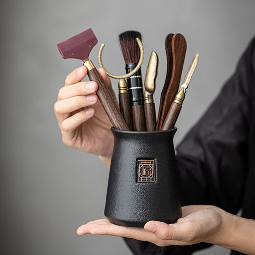 Meikejie Tea Ceremony Six Gentlemen Set Kung Fu Tea Set Accessories Complete Tea Table Tea Table Tea Making Tools Tea Knife Tea Clamp Brush Supplies Black Bucket-Fu Dao + Sharp Knife Set 6 Pieces