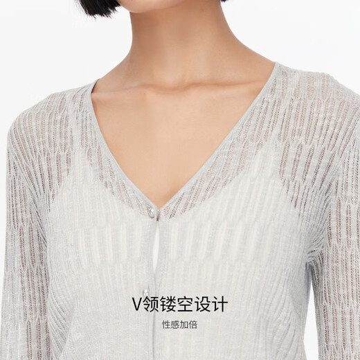 VEROMODA针织衫2025秋季新款V领修身纯色镂空短款开衫325324002 暮隐灰色 XS