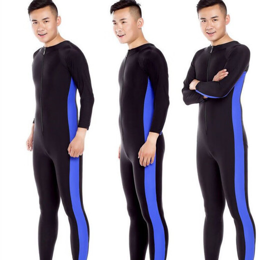 Gu Jianmu plus fat plus size one-piece long-sleeved trousers seaside waterproof female large size conservative couple swimsuit wetsuit male (blue) XL (recommended 130Jin Jin is equal to 0.5kg -160Jin Jin is equal to 0.5kg)