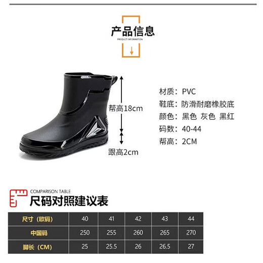 德系高档雨鞋男新款收口防雨防水鞋中筒防滑雨靴水靴户外钓鱼雨靴 黑色加防水口不可拆 41
