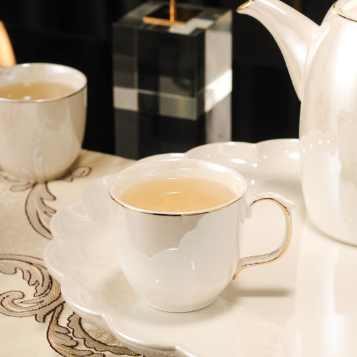 Yanze Light Luxury Wedding Gifts Wedding Gifts for the Couple Tea Set Glass Cup Ceramic Cup Housewarming Gift Swan Pearlescent Eight-piece Set-Gift Box