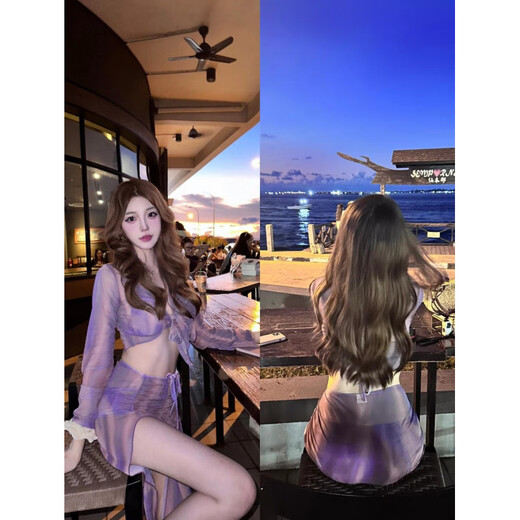 Chaosihui mosricci2025 new split bikini four-piece set purple charm hot spring resort swimsuit for women purple (style) XL (130-145) Jin Jin equals 0.5 kg