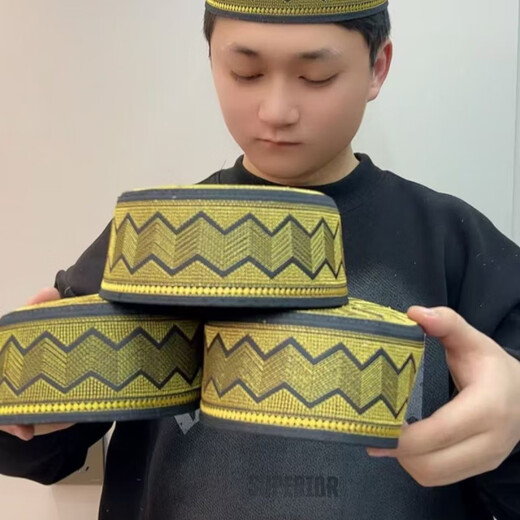 Gisailun Hui Men's Hat Worshiping Men's Boutique Embroidered Ethnic Minority Xinjiang Hat Flat Top Embroidered Centimeter Brown Color 58