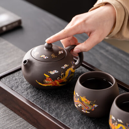 Yunhua Color Changing Fengming Xishi Pot Dragon and Phoenix Chengxiang Tea Cup Good-looking Semi-Handmade Broken Water Teapot Company Accompanying Purple Clay Color Changing Fengming Pot+Dragon Cup+Phoenix Cup