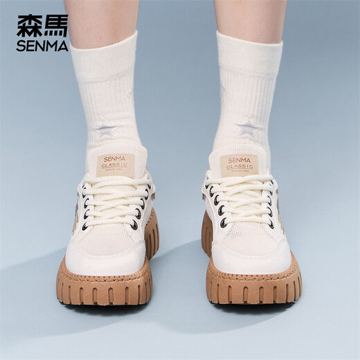 Senma mesh shoes women's shoes casual shoes low top shoes 2025 new summer versatile height-enhancing sneakers breathable white shoes beige brown 38