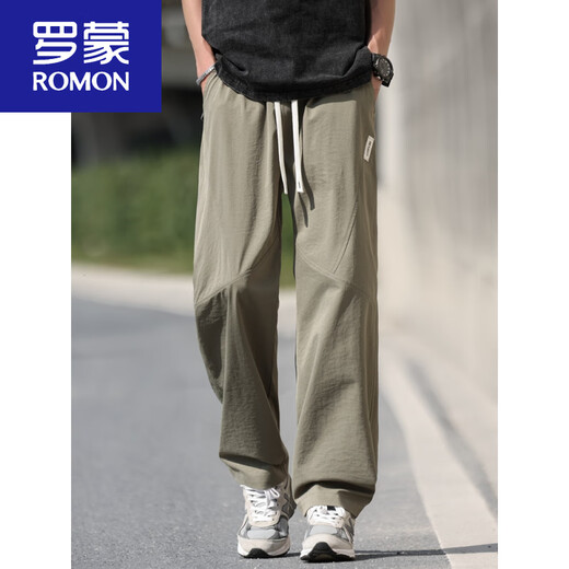 Romon Herrenhosen Sommer Neue amerikanische trendige Hose mit geradlinigem Bein Militär grün dünn atmungsaktiv