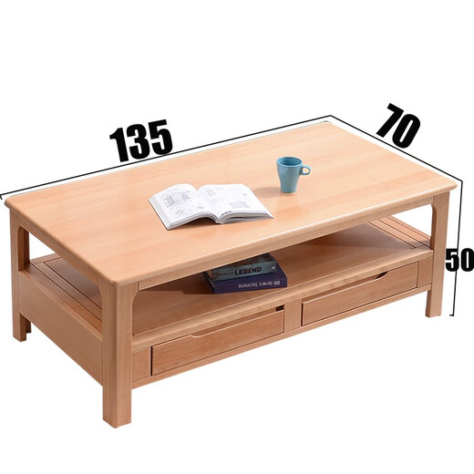 榉木全实木双层茶几功夫茶台桌中式客厅纯原木长方角边几 梦2号茶几13570 全漆全榉木四抽 组装