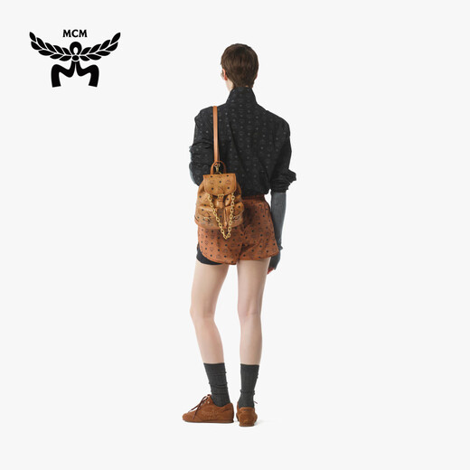 MCM 【新品】AREN 迷你经典抽绳水桶款链条双肩旅游背包女包 干邑色 迷你
