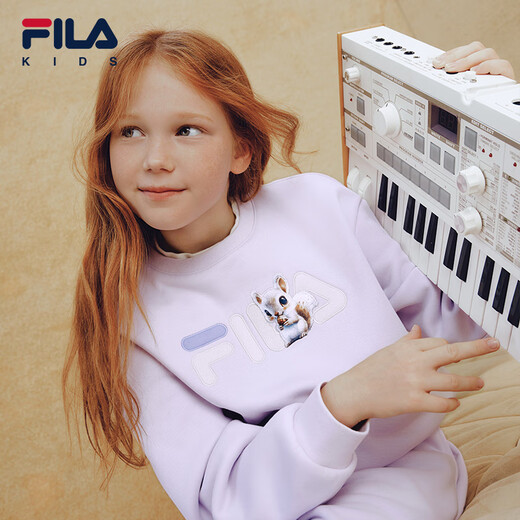 FILA【抗菌功能】斐乐儿童童装2025年冬季新款男女童小童加绒卫衣 樱花浅粉-PK 150