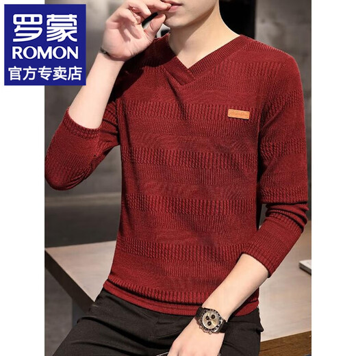 Luo Meng long-sleeved T-shirt men's spring and autumn Korean style fashionable slim bottoming shirt casual and versatile thin V-neck knitted T-shirt top D026 gray marked 2XL push 145-160Jin Jin is equal to about 0.5 kg