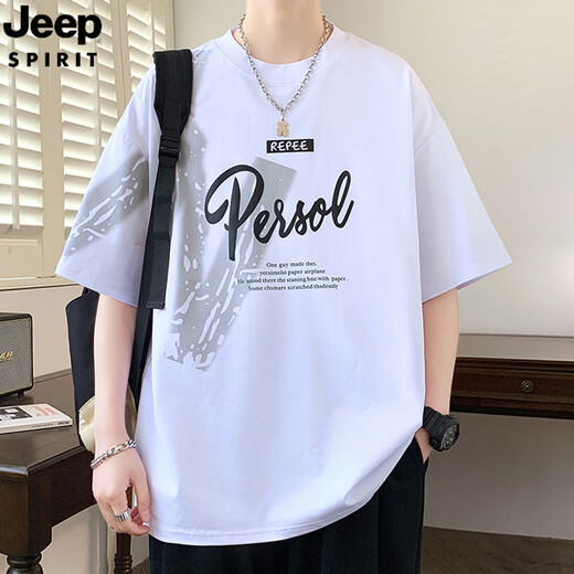 
JEEP SPIRIT Jeep Short Sleeve Men's Summer Letter Print Round Neck Half Sleeve T-shirt American Casual Men's Rotary Sleeve Loose T-shirt 693 Beige M About 80-100Jin [Jin equals 0.5 kg] Can be worn